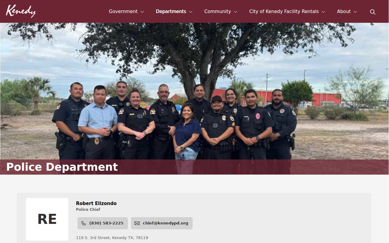 Kenedy warrant records: Kenedy Police Department contact page